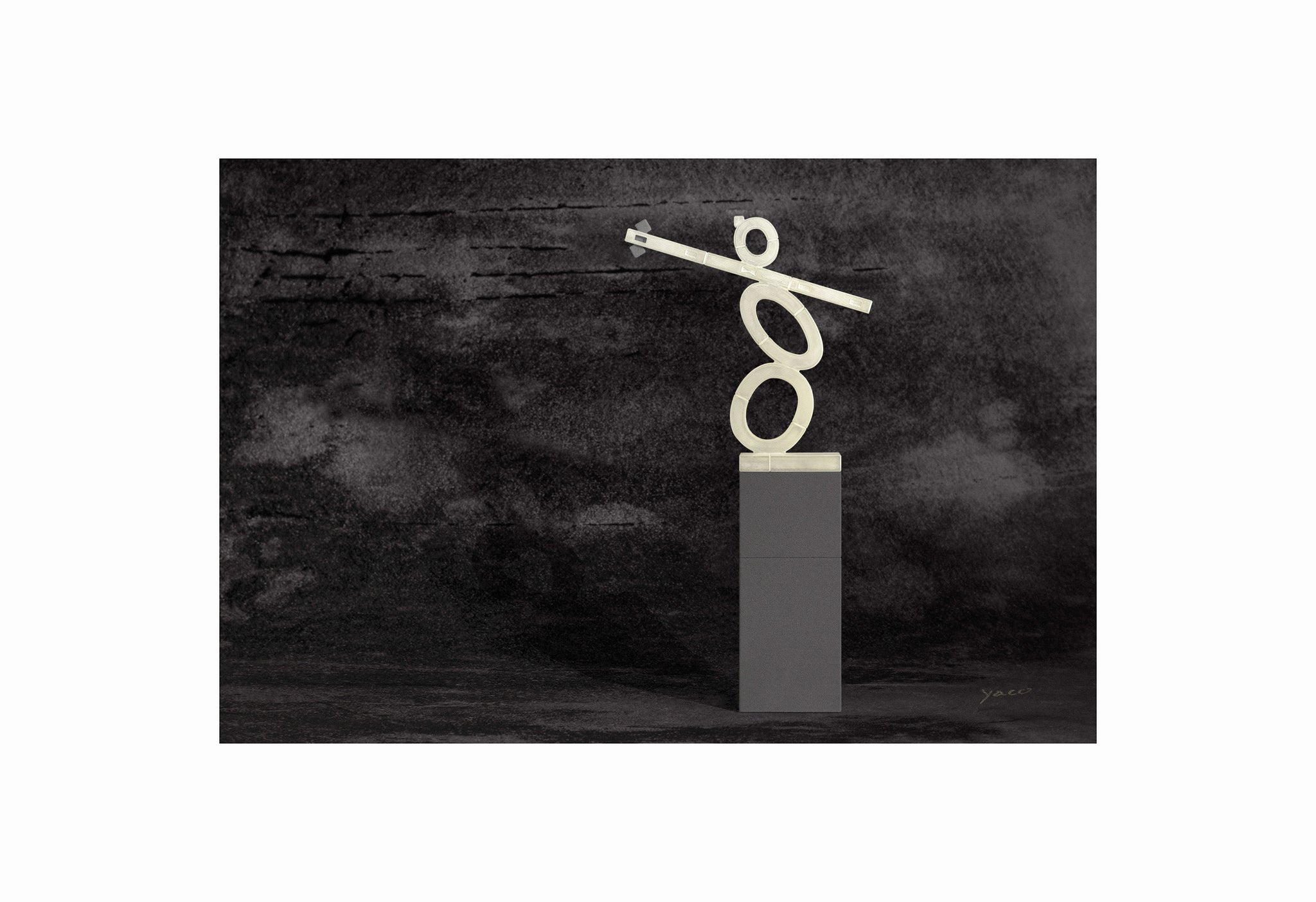 Poster Print - Fine detail statue with Gray stage and crow