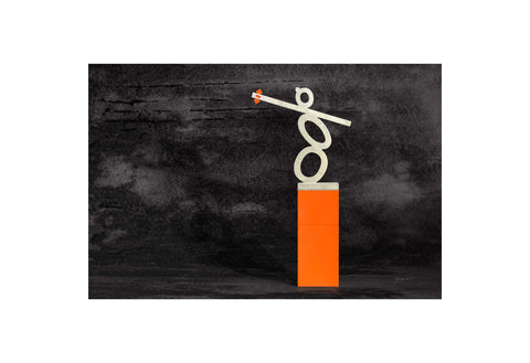 Poster Print - Fine detail statue with orange stage and crow