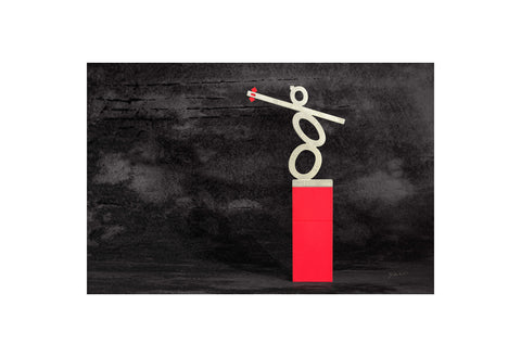 Poster Print - Fine detail statue with Red stage and crow